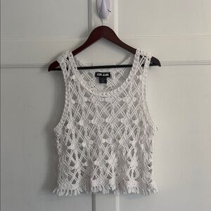 DKNY White Textured Crochet Top